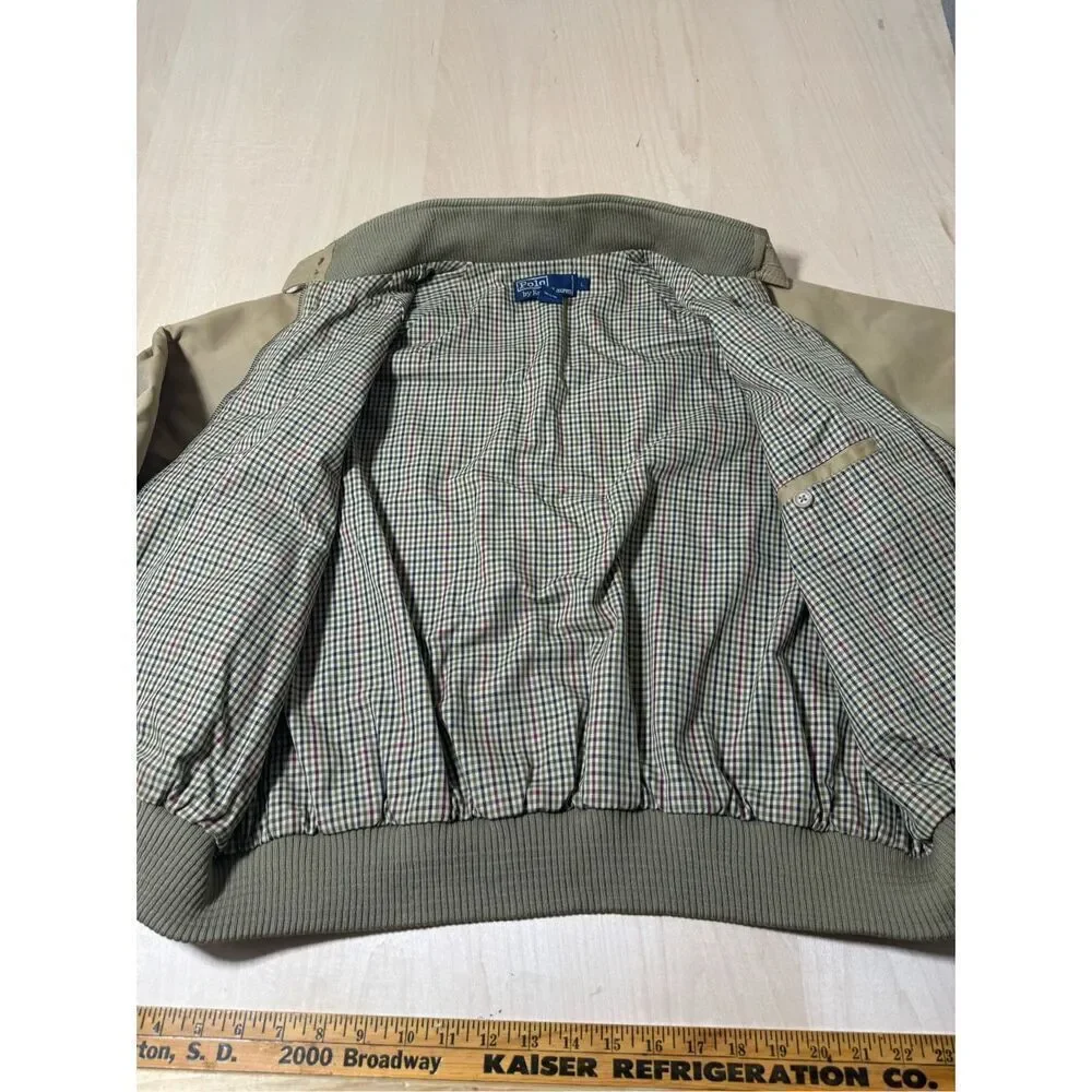 Vtg Polo Ralph Lauren Brown Bomber Jacket Plaid Lining Mens‎ L